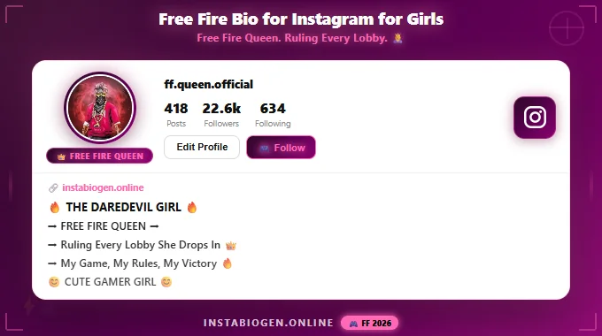 Free Fire Bio for Instagram for Girls